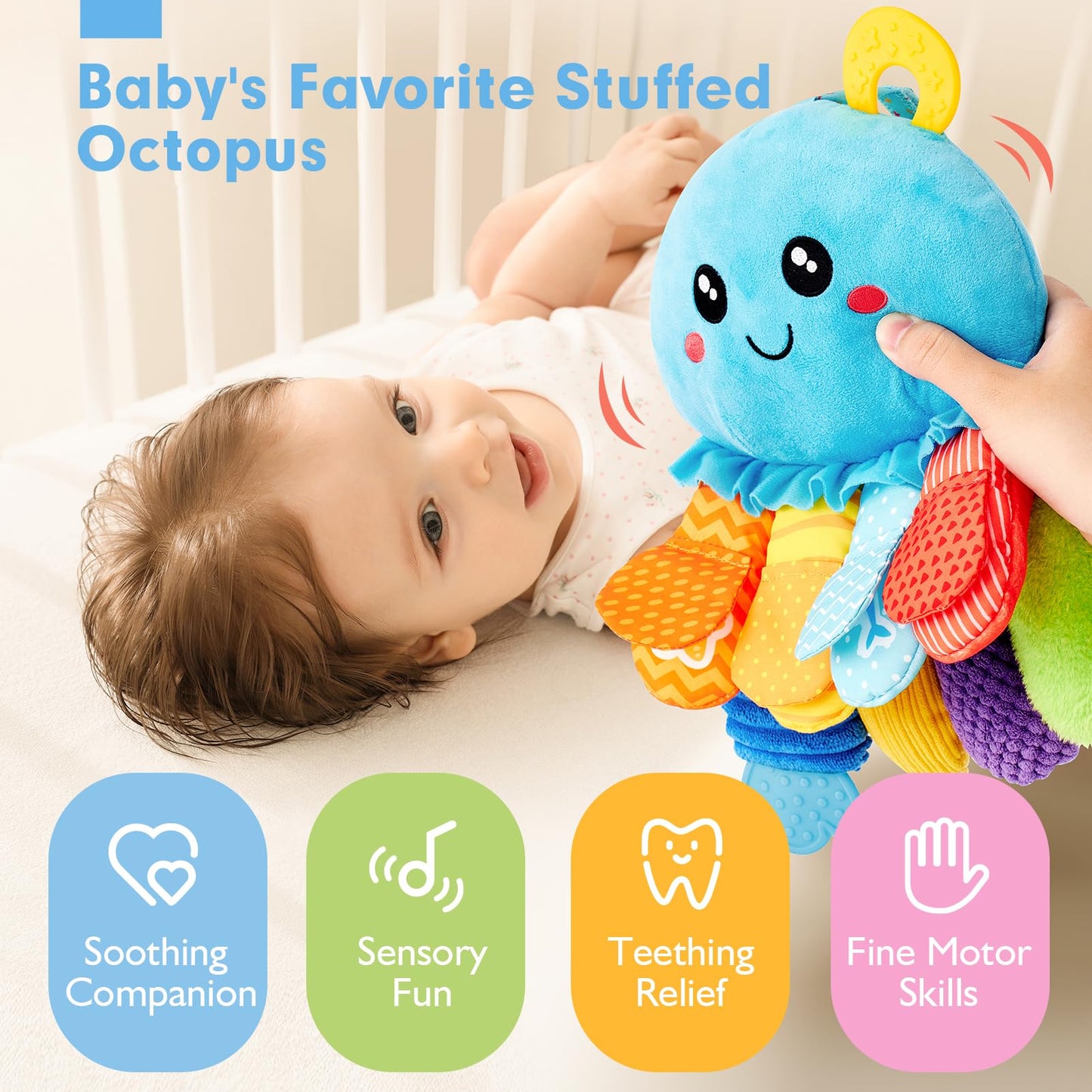 hahaland Baby Sensory Toys 6 Months - Soft Tummy Time Teething Toy and Fruits Vegetables Garden Plant Plush for Babies Gifts