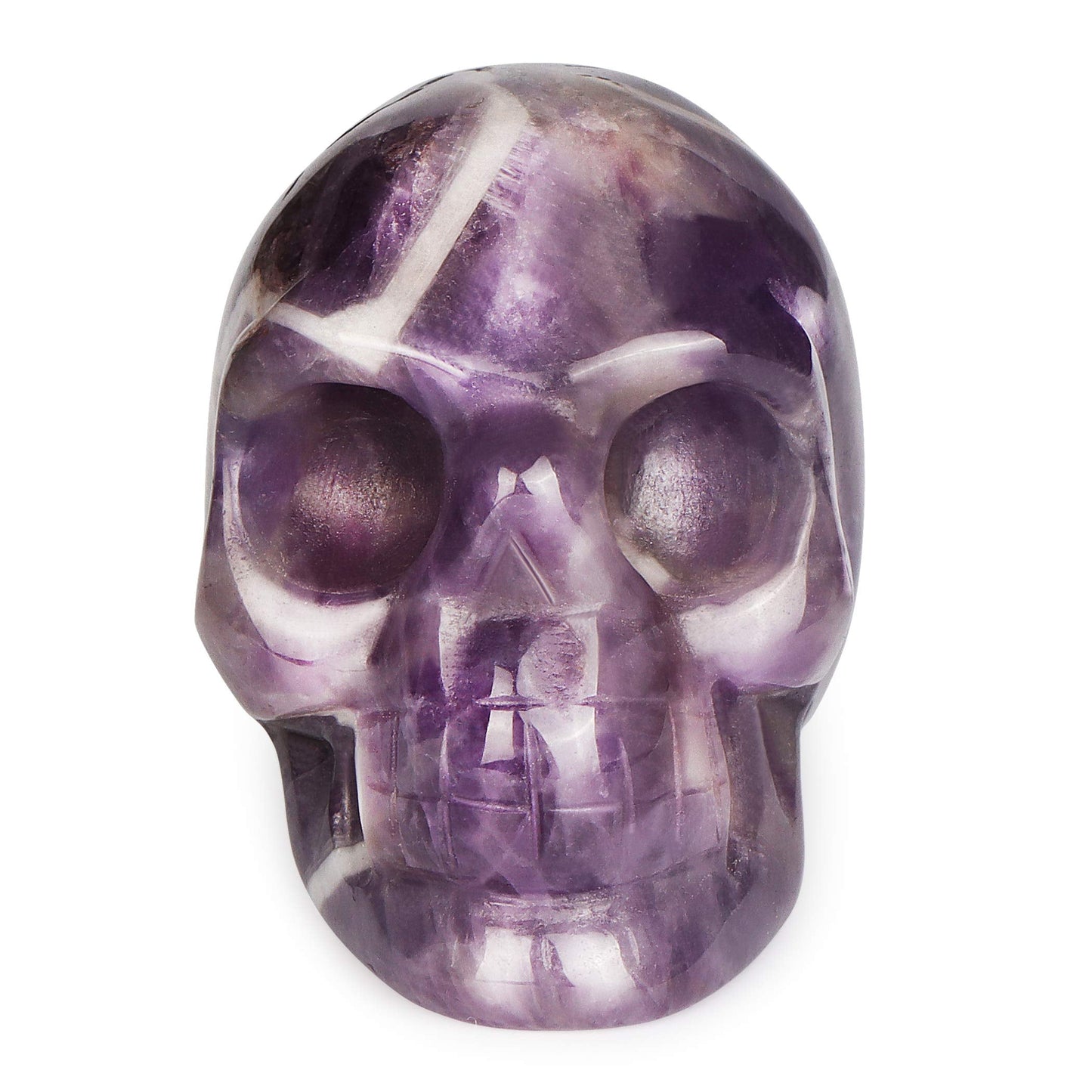 Artistone 2.0" Amethyst Crystal Skull Head Statue Halloween Home Decor Hand Carved Skull Crystal Figurine Purple Realistic Human Skull Model for Office,Kitchen Decoration