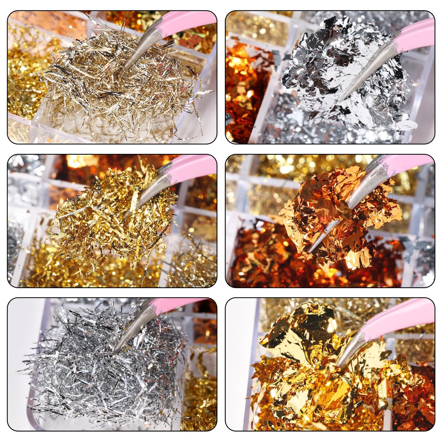 5 Boxes 60 Colors Holographic Nail Glitter Gold Foils Kit, Nail Foil Flakes Laser, 3D Irregular Thin Foil Nail Art Flakes Design Nail Sequins Supplies for Manicure Body Makeup Craft DIY