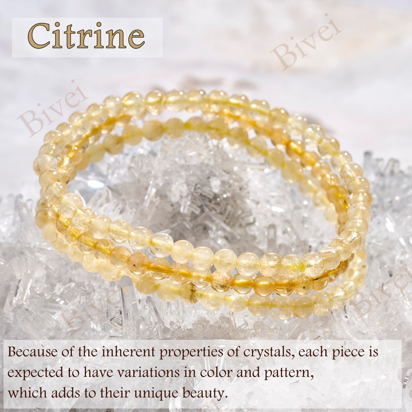 Bivei Citrine - Amplifies - 4mm Beaded Bracelets for Women Handmade Semi Precious Natural Stone Stretch Elastic Jewelry Yoga Protection Gifts