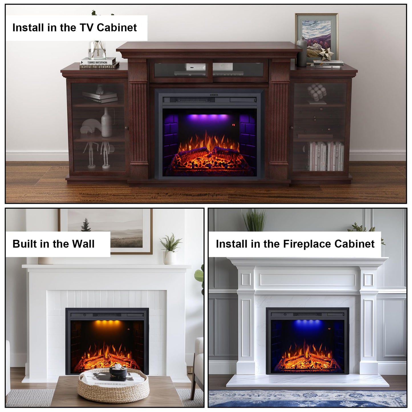 Valuxhome Recessed Electric Fireplace, 30 Inches Electric Fireplace Insert, Fireplace Heater with Overheating Protection, Fire Crackling Sound, Remote Control, 750/1500W, Black