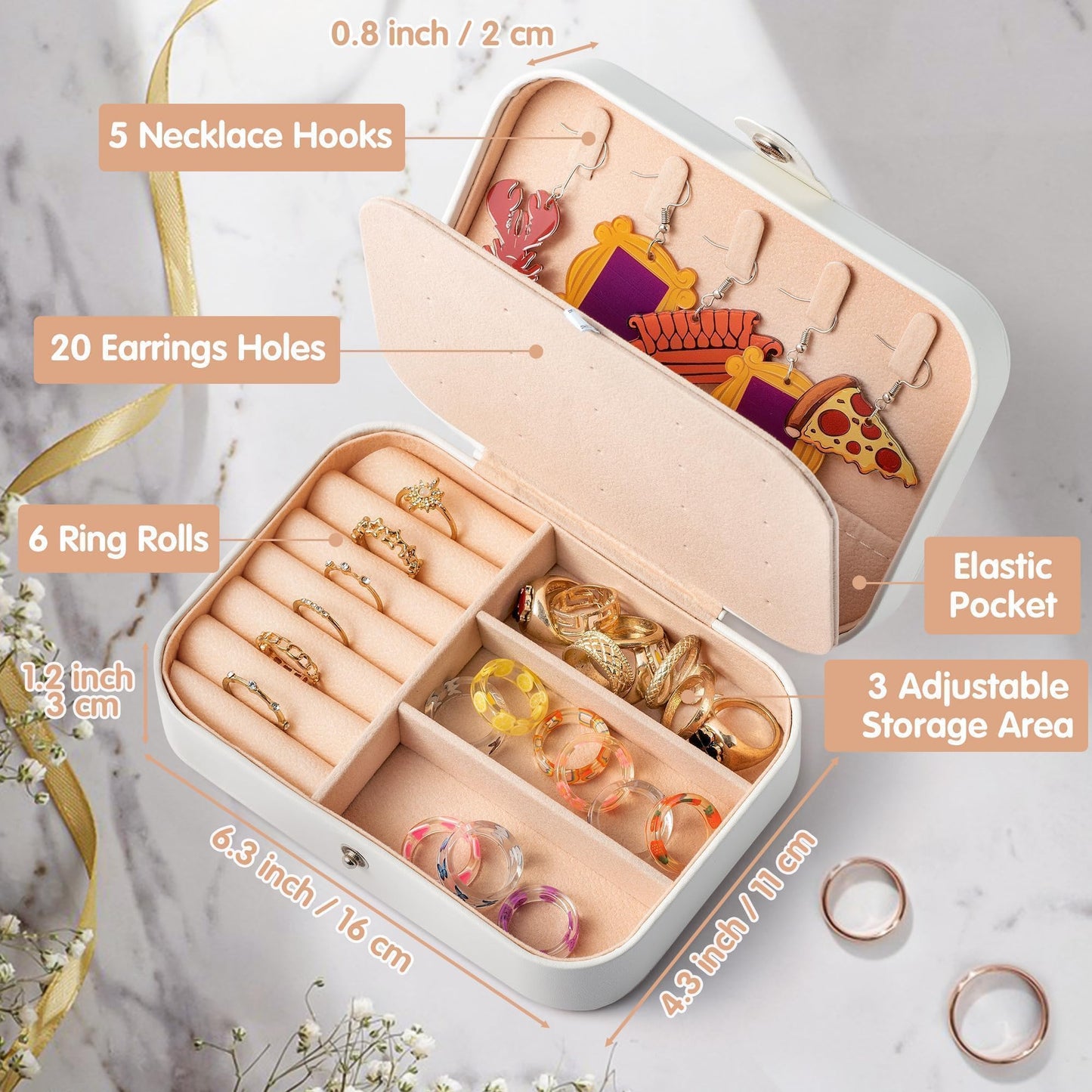 Belanttega MRS Travel Jewelry Box for Mother's Day GiftsBride Travel Portable Jewelry Case Small Jewelry Organizer Travel Accessories for Women, Bridal Shower Gift Engagement Present, White