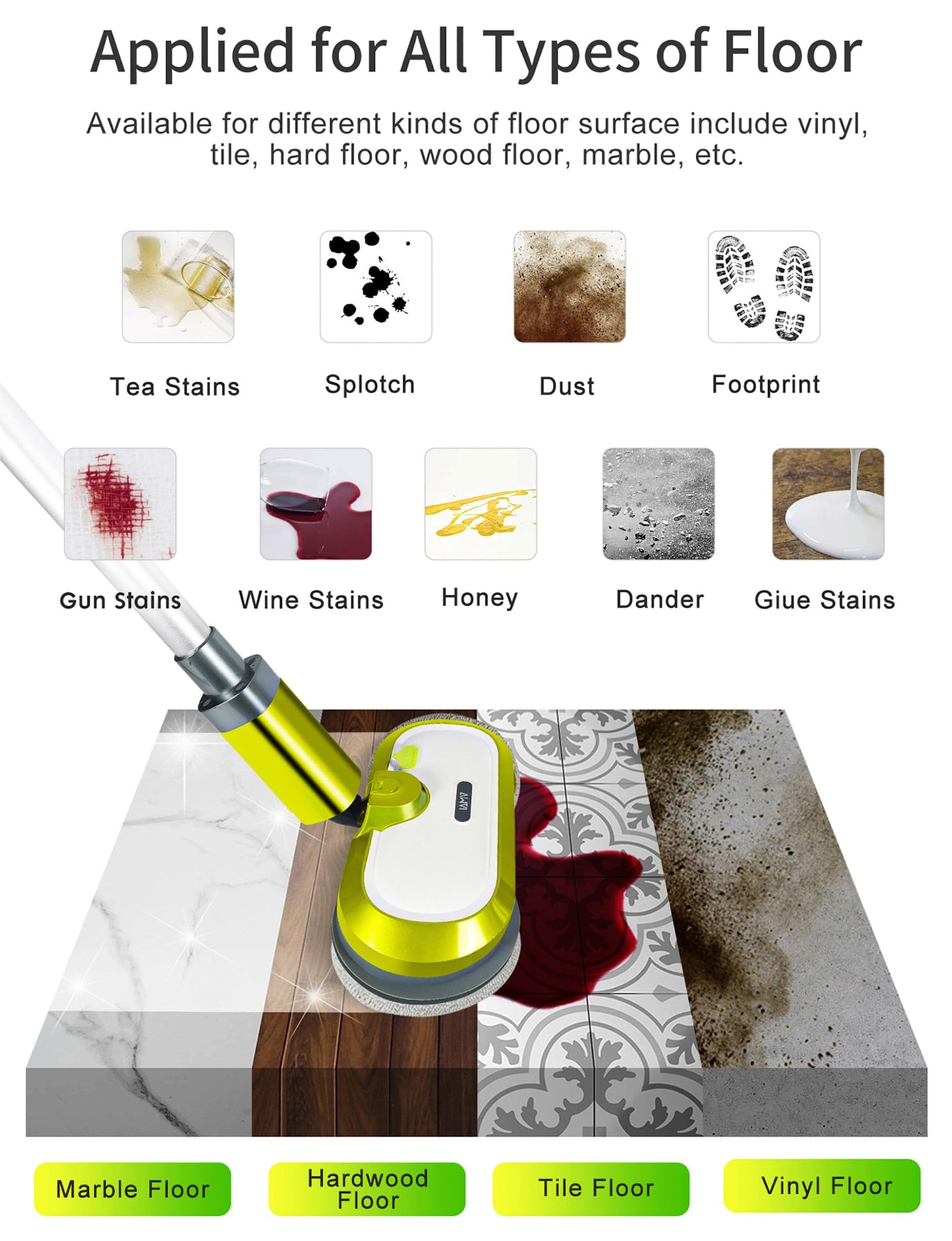 VMAI Cordless Electric Mop with Water Spray & Detachable Battery, Rechargeable Floor Spin Mop & Scrubber with LED Headlights, Washable Pads, Lightweight for Hardwood Tile Marble Floor Cleaning