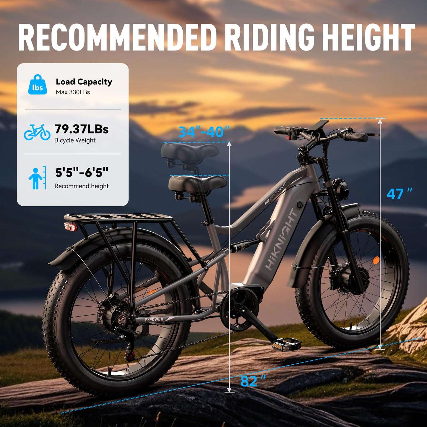 HiKNiGHT Dual Motor Electric Bike Peak 3000W, 52V 20AH Battery E Bike for Adults 26 Inch Fat Tire Mountain Electric Bicycle 38 MPH, Full Suspension Dual Hydraulic Disc Brake, Up to 90 Miles Range
