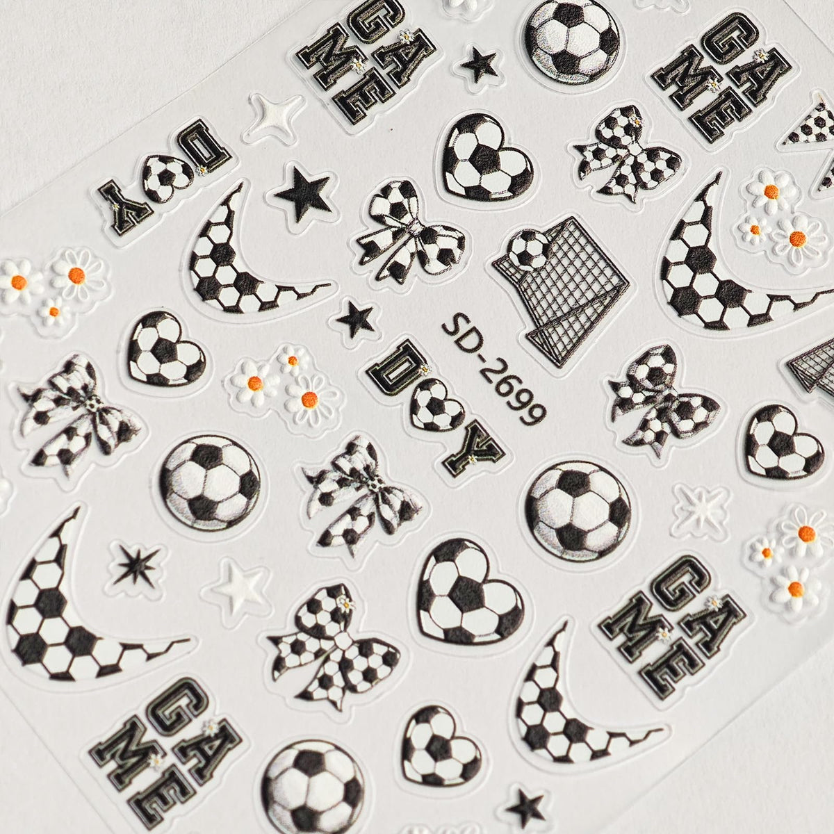 Football Nail Stickers World Cup Nail Stickers for Nail Art Black White Nails Decals with Flower Design Nails Charms Supply for Women Manicure Decoration Accessories