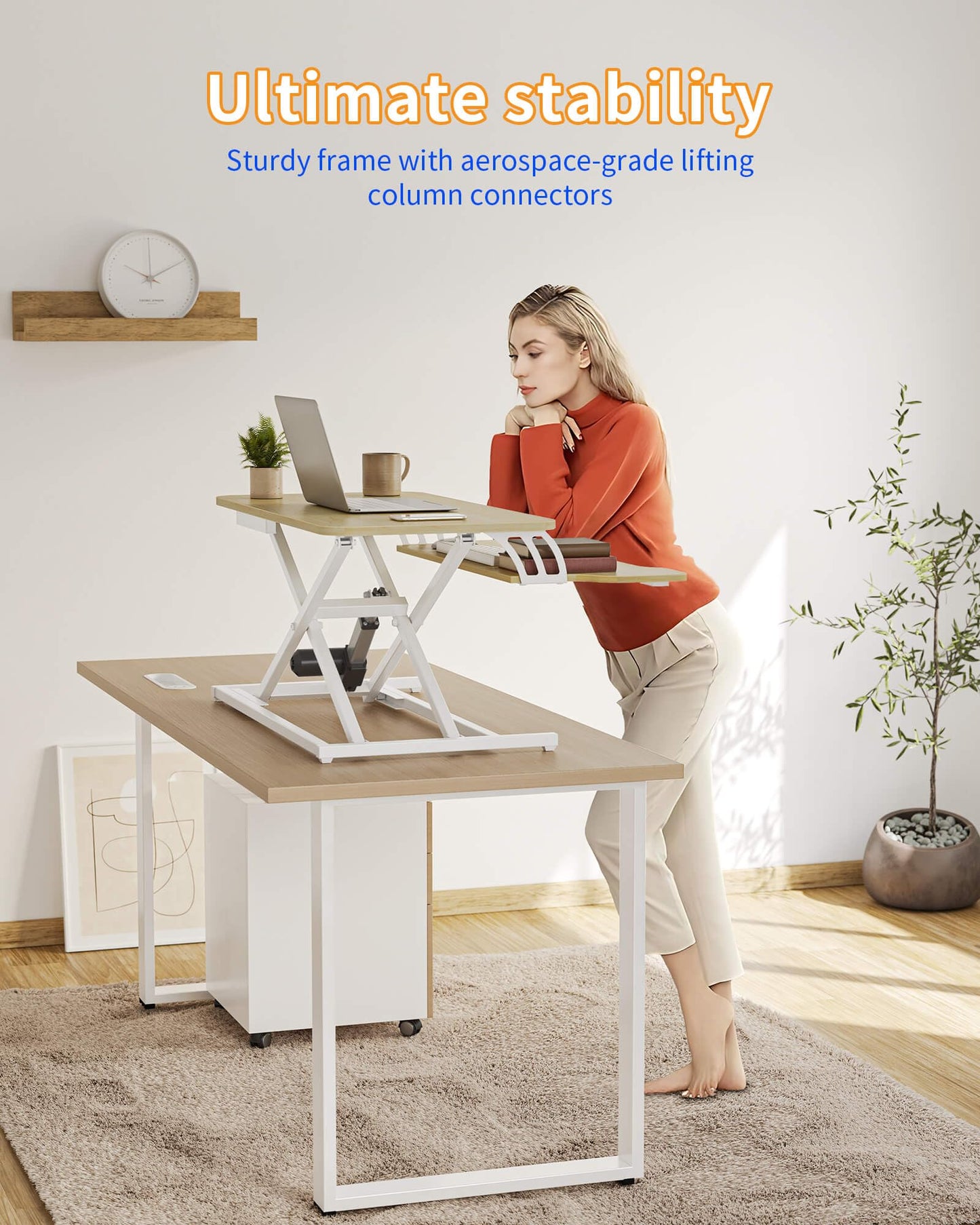 YIHAYO Electric Standing Desk Converter 32 inch, Sit to Stand Up Height Adjustable Desk Riser, Quick Sit to Stand Tabletop Dual Monitor Riser Workstation for Home Office with Keyboard Tray, Natural