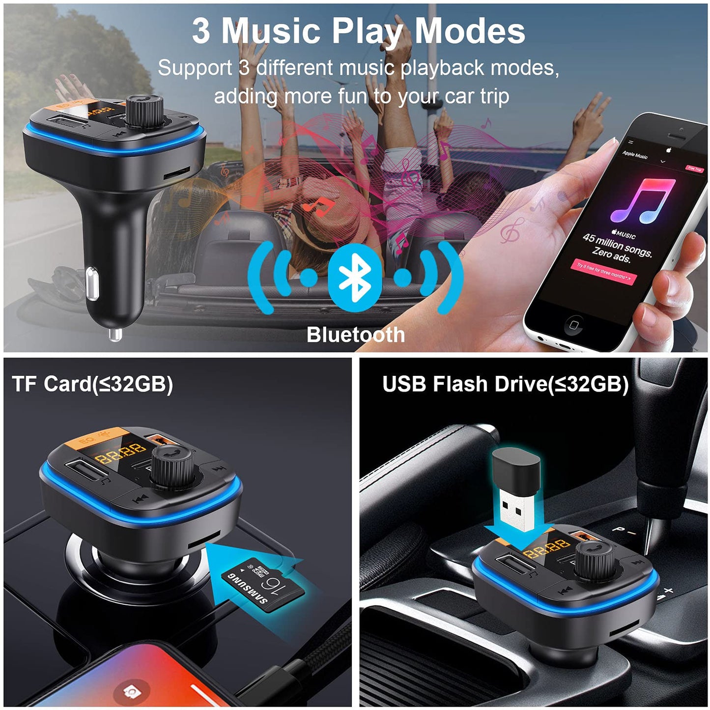 Bluetooth FM Transmitter for Car - BAISHUN Bluetooth 5.0 Adapter PD20W+QC3.0 Cigarette Lighter Radio Receiver Music Player Car Charger Supports Hands-Free Call Siri Google Assistant