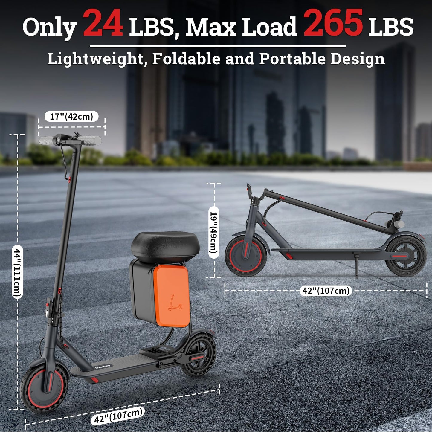 Qlaway Electric Scooter with Seat - 8.5" Solid Tire, Powerful 350W Motor, Top Speed 19 MPH, Max 16 Miles Ranges, Load 264LBS, Aluminum Alloy Frame Foldable Commuting Escooter for Adults & Teens