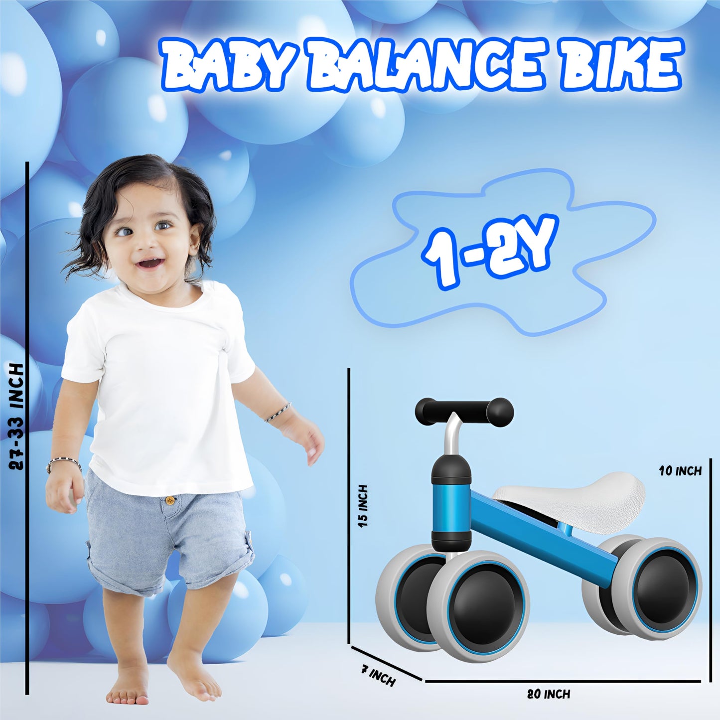 Bounce Master Baby Balance Bike for 6-24 Months, Perfect First Bike or Birthday Gift, Safe Riding Kids Toy for 1 Year Old Toddler, Children Walker
