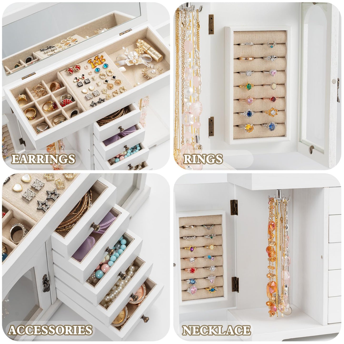 Miratino Jewelry Box for Women Girls, Wooden Jewelry Organizer Box with Mirror, 5 Layer Jewelry Storage Case Display for Necklaces Earrings Rings Bracelets Valentine's Day Gifts
