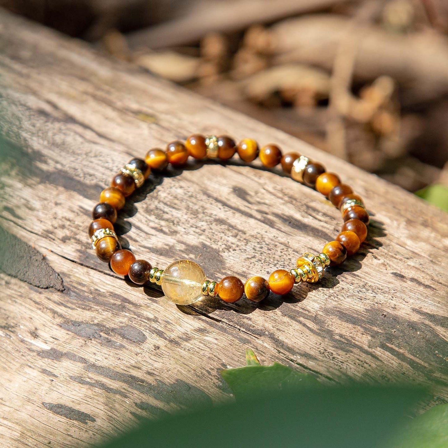 Magiriam Tiger Eye & Citrine Crystal Bead Bracelet for Women Men, Chakra Crystal Energy Bracelet with Gold Zircon Charms Protection & Confidence Lucky Amulet, Elastic Jewelry Gift for 6.3"-7.1" Wrist
