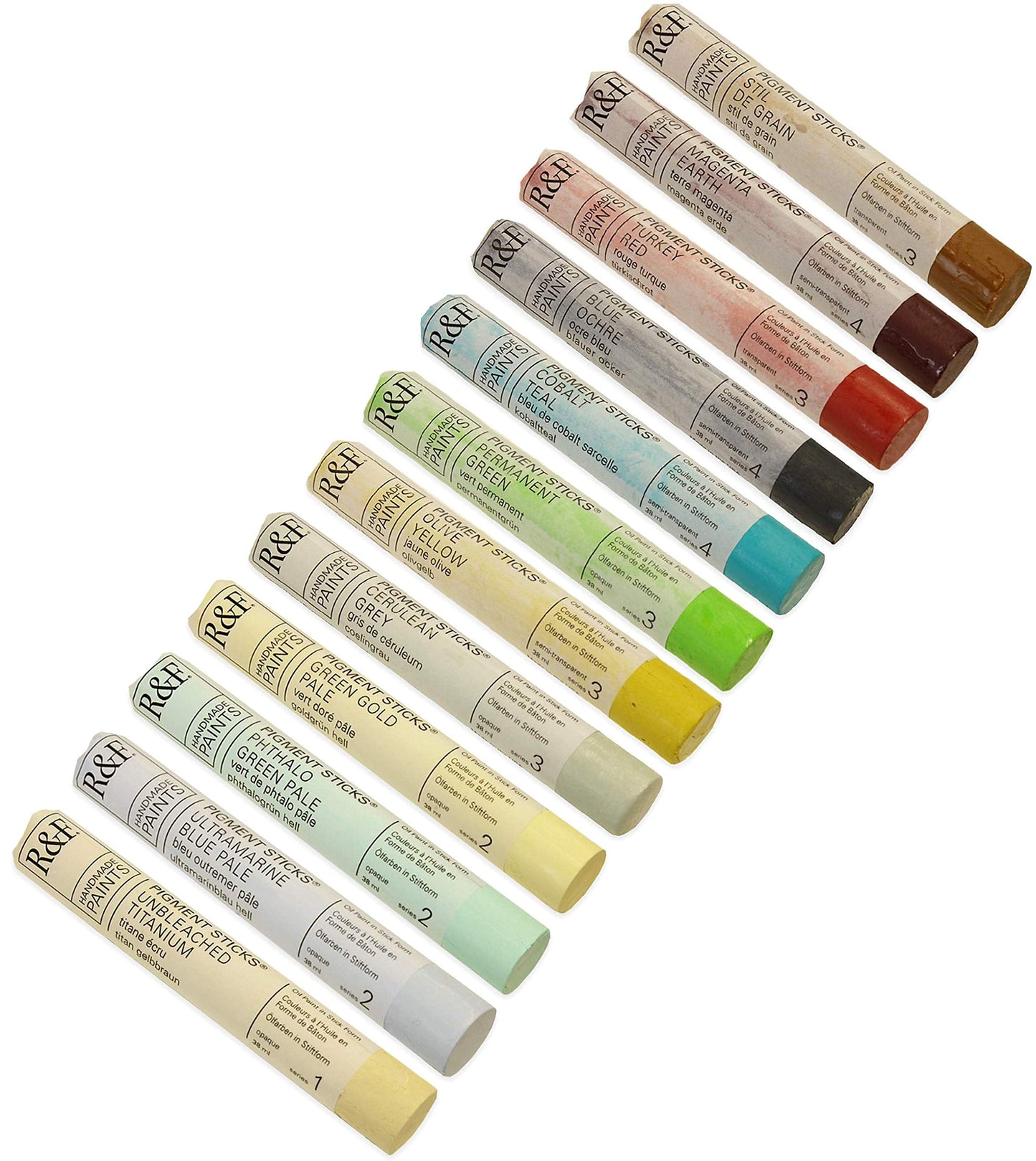 R&F Handmade Paints - Professional Oil Pigment Stick, Painters Dozen 2, Set of 12 Colors