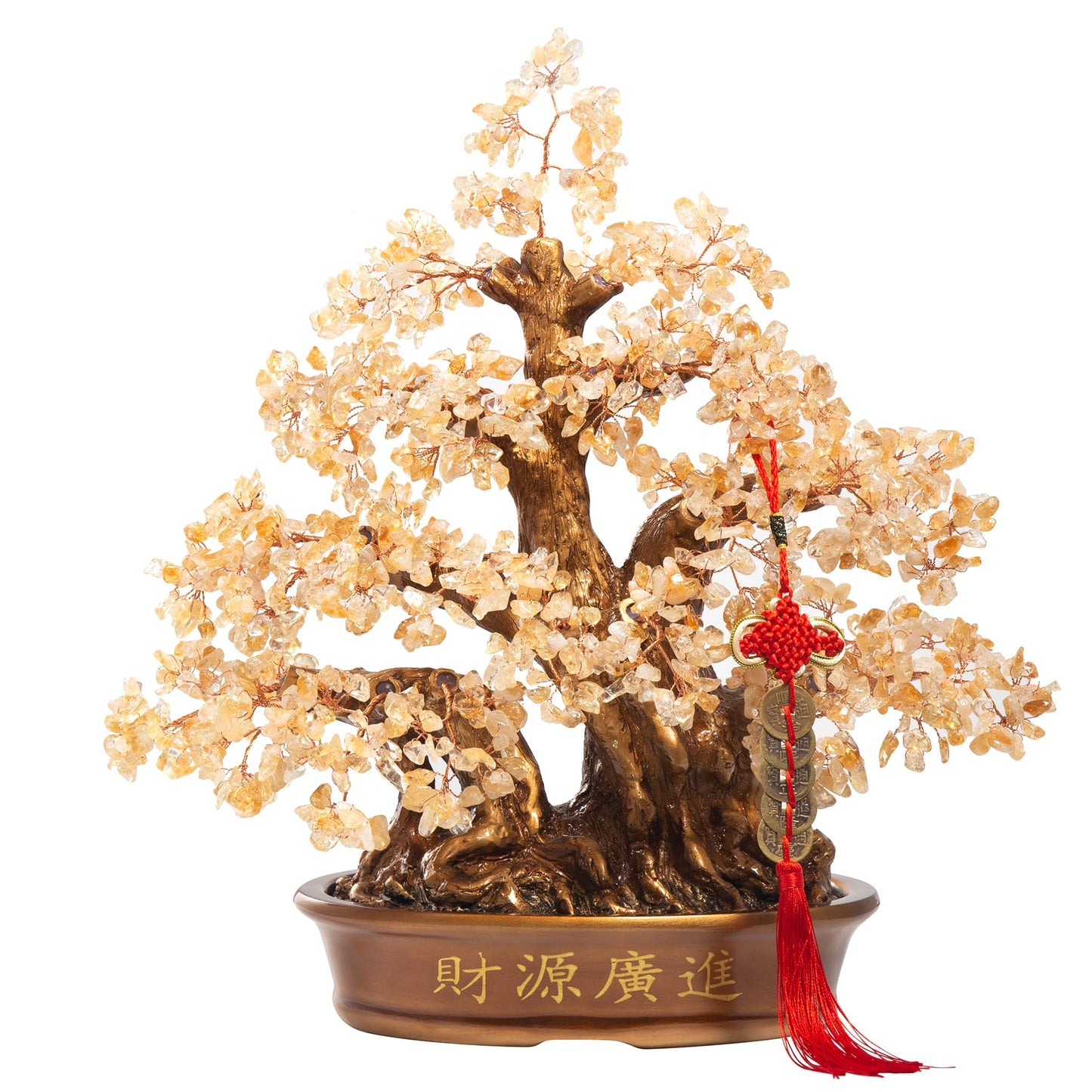 Natural Citrine Gemstone Crystal Bonsai Tree of Life （1,300 Gemstone Count） Large Feng Shui Money Chakra Tree for Luck and Wealth Desk Decoration 18 Inches
