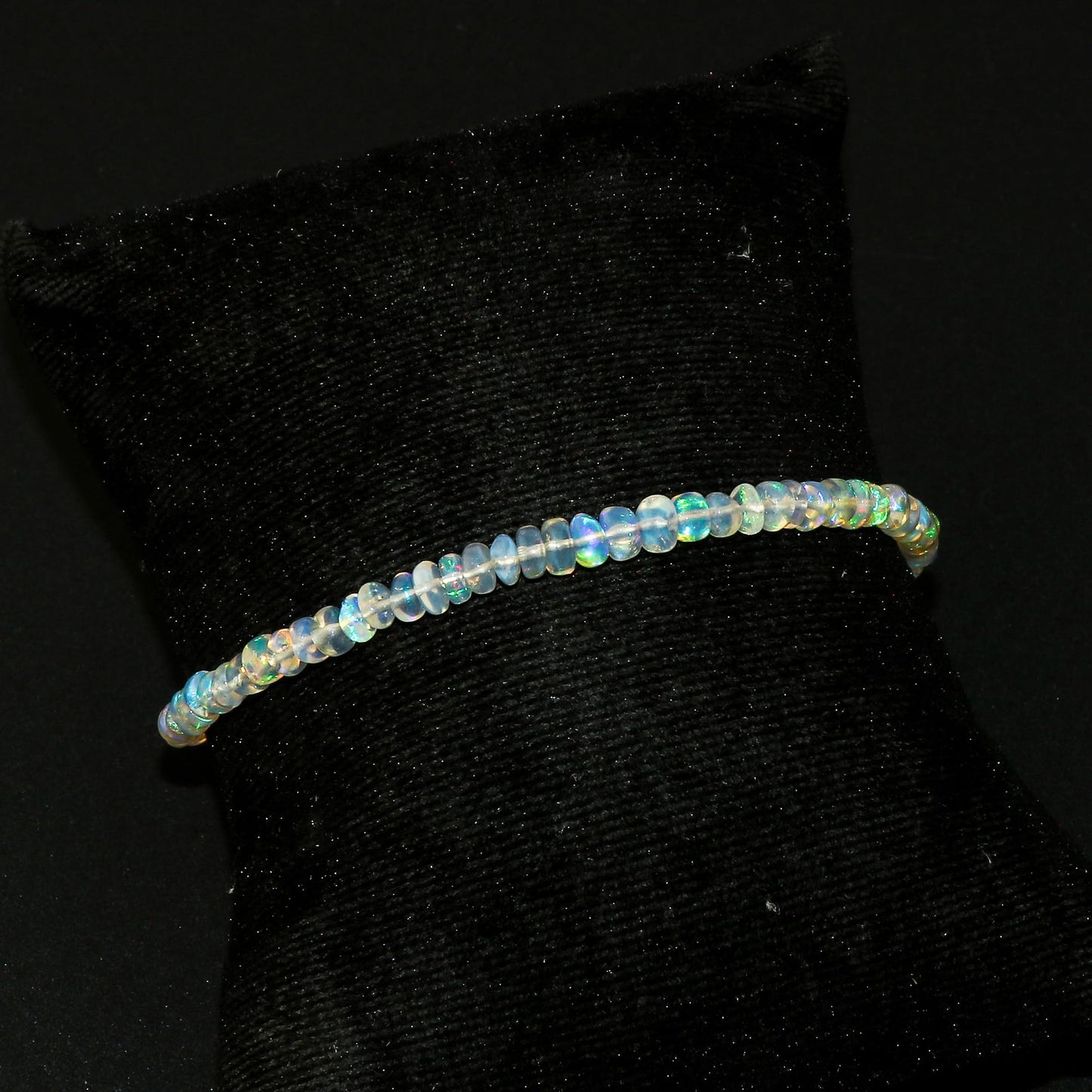 CRYSTALIS Natural Ethiopian Opal Beads Bracelet, High Grade Beaded Crystals, Chakra Healing Gemstone, Gift Giving Women Jewelry, 925 Sterling Silver 8 inch