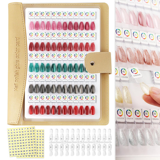 C12rtive 120 Magnetic Nail Color Book,Leather Magnetic Color Display Book with 120PCS Magnetic Tips & 1-200 Number Labels,Perfect for Nail Polish Nails Art Design(Gold)