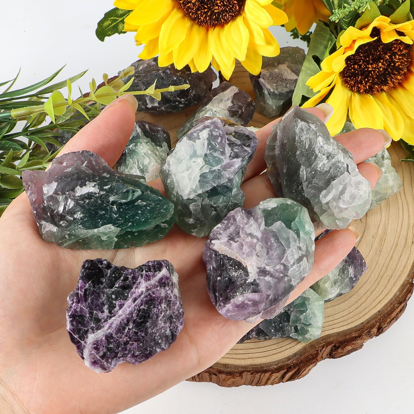 1 Lb Large Rough Fluorite Stone Raw Fluorite Crystal Stone Natural Rainbow Fluorite Purple Fluorite Healing Stones for Tumbling, Wire Wrapping, Wicca Reiki, Meditation
