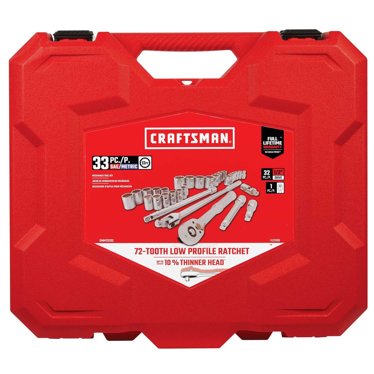 CRAFTSMAN Mechanics Tool Set, 33 Piece, 1/2 Inch Drive SAE/Metric (CMMT12122)