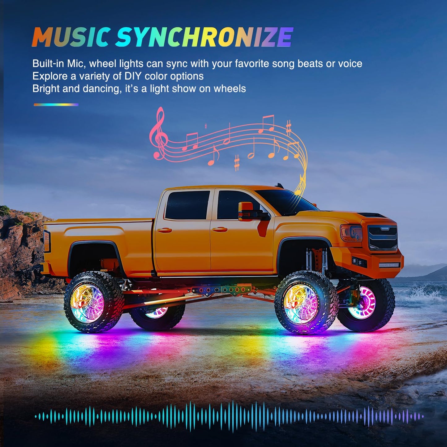 Nilight 4PCS 17.5inch Double Row Wheel Ring Lights Dream Color with APP and Remote Control Neon Lights w/Turn Signal and Braking Function Dual Row for Car Van SUV Truck