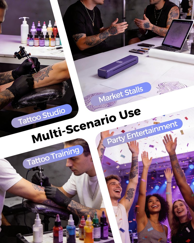 Joysea Tattoo Stencil Printer Kit with 5 Transfer Papers, Wireless Bluetooth Thermal Tattoo Machine Tattooing for Beginner & Studio, Support Android/iOS/Windows/MacOS, Easy Use APP, Inkless, Purple