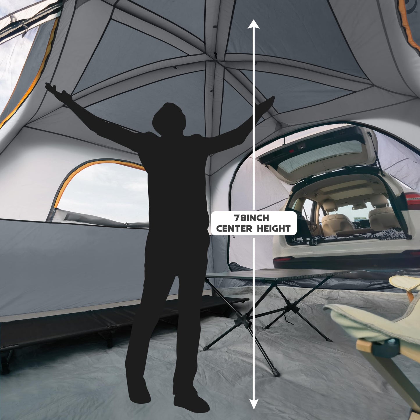 UNP SUV Tent for Camping, 6-Person Car Camping Tents, SUV Tailgate Tent for Outdoor, Easy Set Up with Rainfly 10'x9'x78in(H) (Gray)