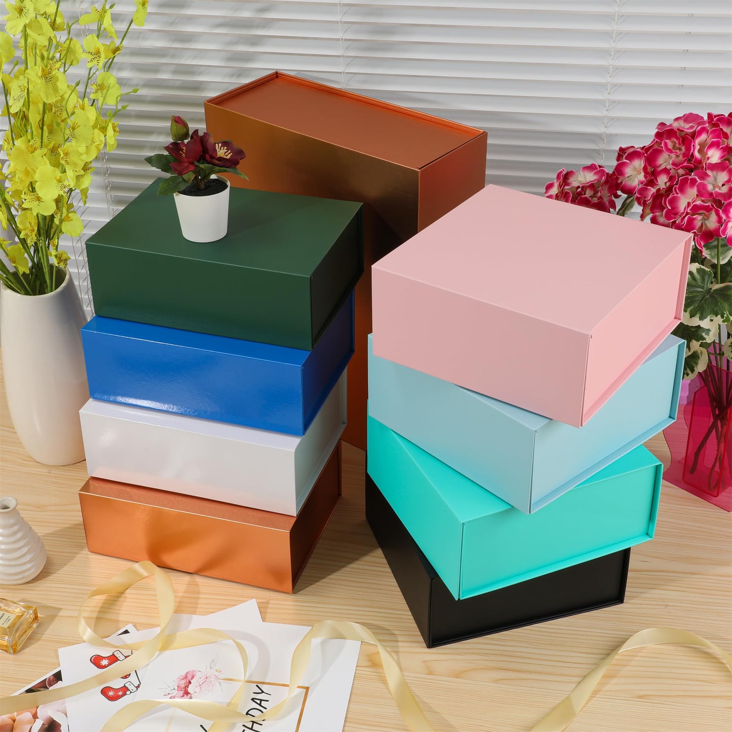MUMUPACK Green Gift Box,10x7.3x3.5 Gift Boxes With Lids For Presents Includes Ribbon And Diy Printable Sticker Paper,Bridesmaid Proposal Box,Magnetic Gift Box For Birthday,Wedding,Graduation