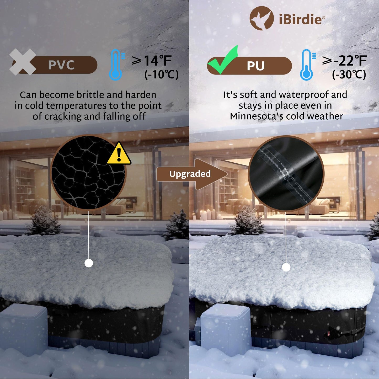 iBirdie Outdoor Waterproof Hot Tub Swim SPA Cover 182 x 97 inch fit 8 x 15 ft, 180 x 96, 178 x 92, 176 x 90, 600D Heavy Duty Weatherproof Rectangle Protectors Protective Rectangular Cover Cap