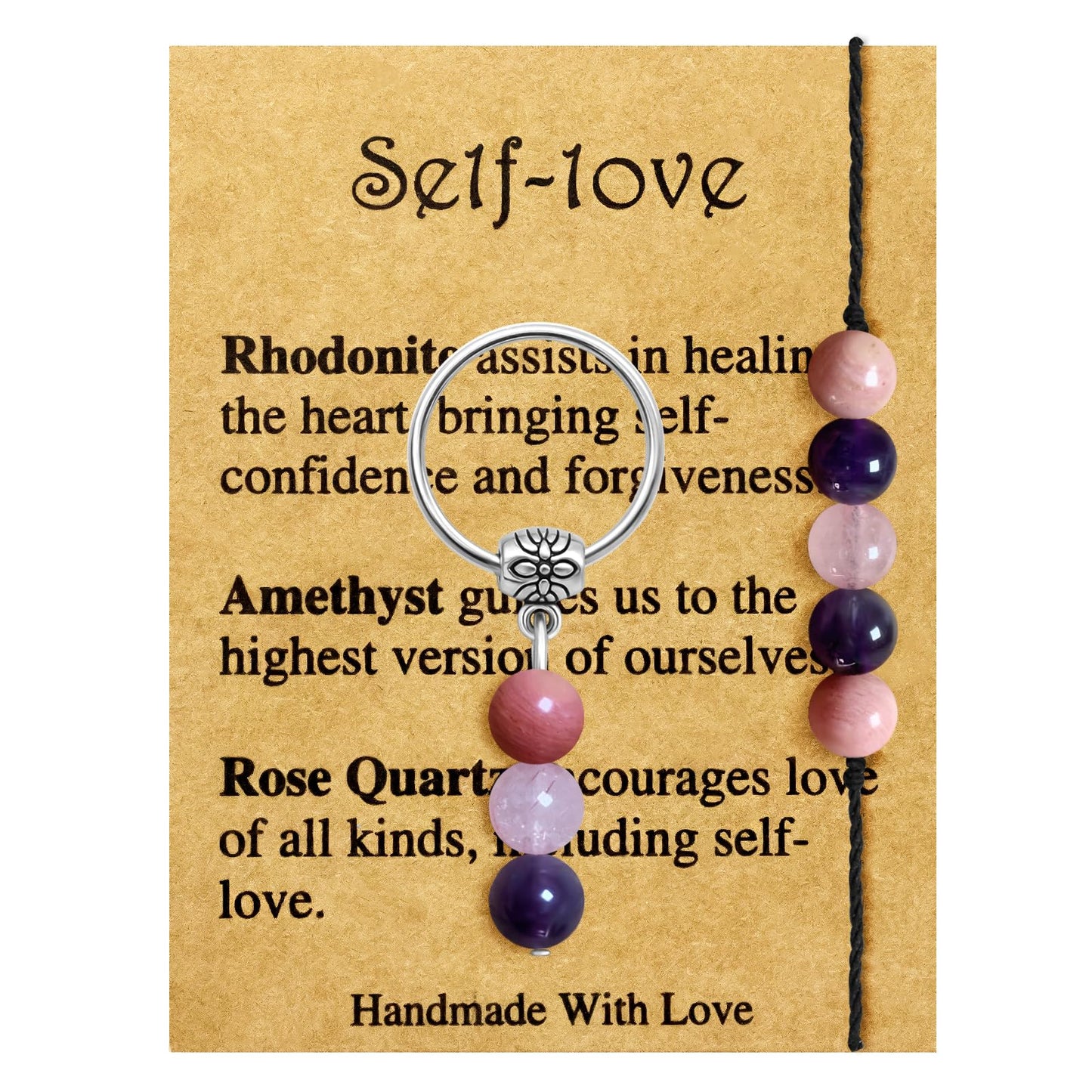 Ronglry Healing Crystal Jewelry Set - Crystal Stones Bracelets & Keychain for Women - Empath Gifts