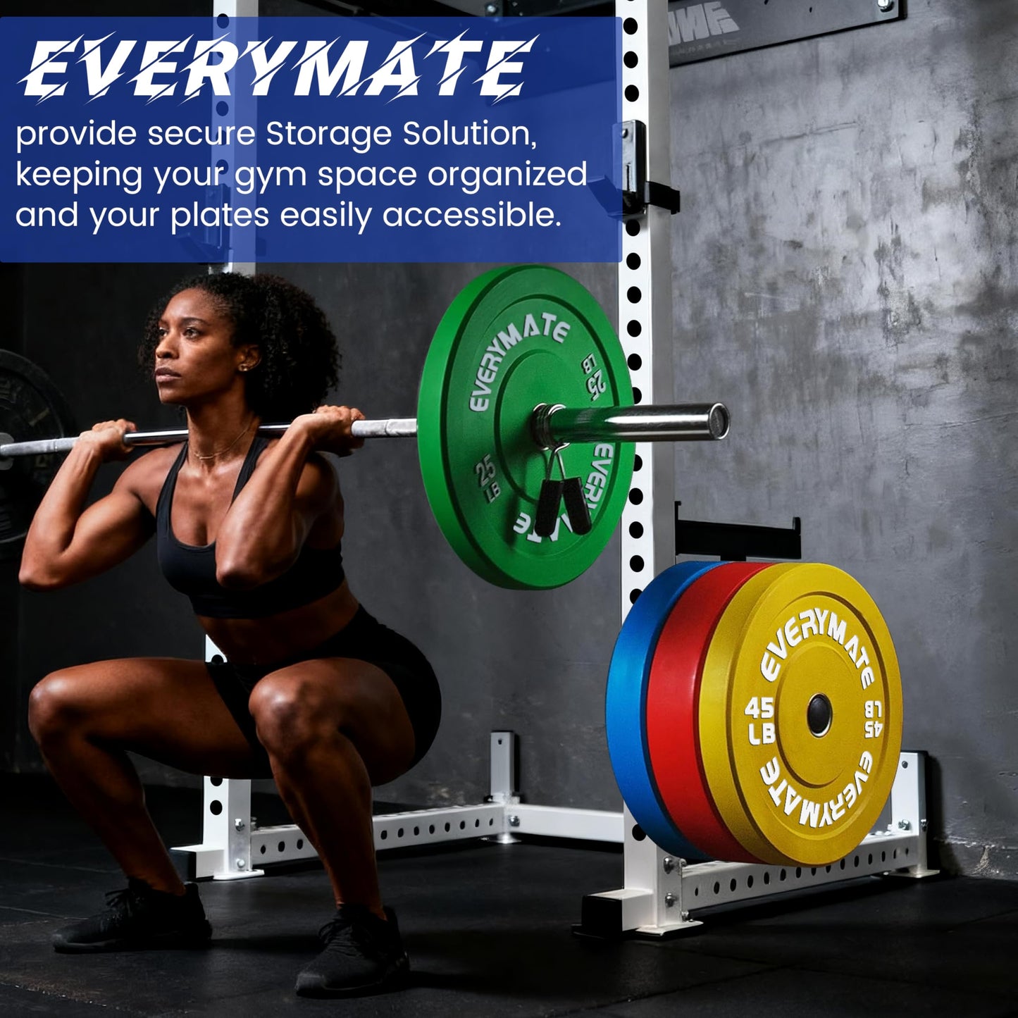 EVERYMATE Power Rack & Squat Rack Attachments Olympic Weight Plate Holder – Fits 3x3 Inch Tubes, 1" Hole – Bumper Plate Storage（4 pack）"