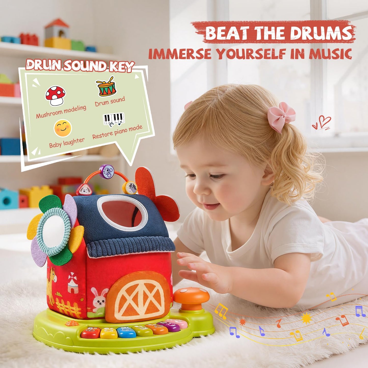 Ozega Baby Toys 6-12 Months, Musical Toys for 1 Year Old, Stuffed Farm Animals for Baby, 6 7 8 9 10 12 Month Old Baby Boy Girl Gifts, Sensory Montessori Toys for 1 Year Old