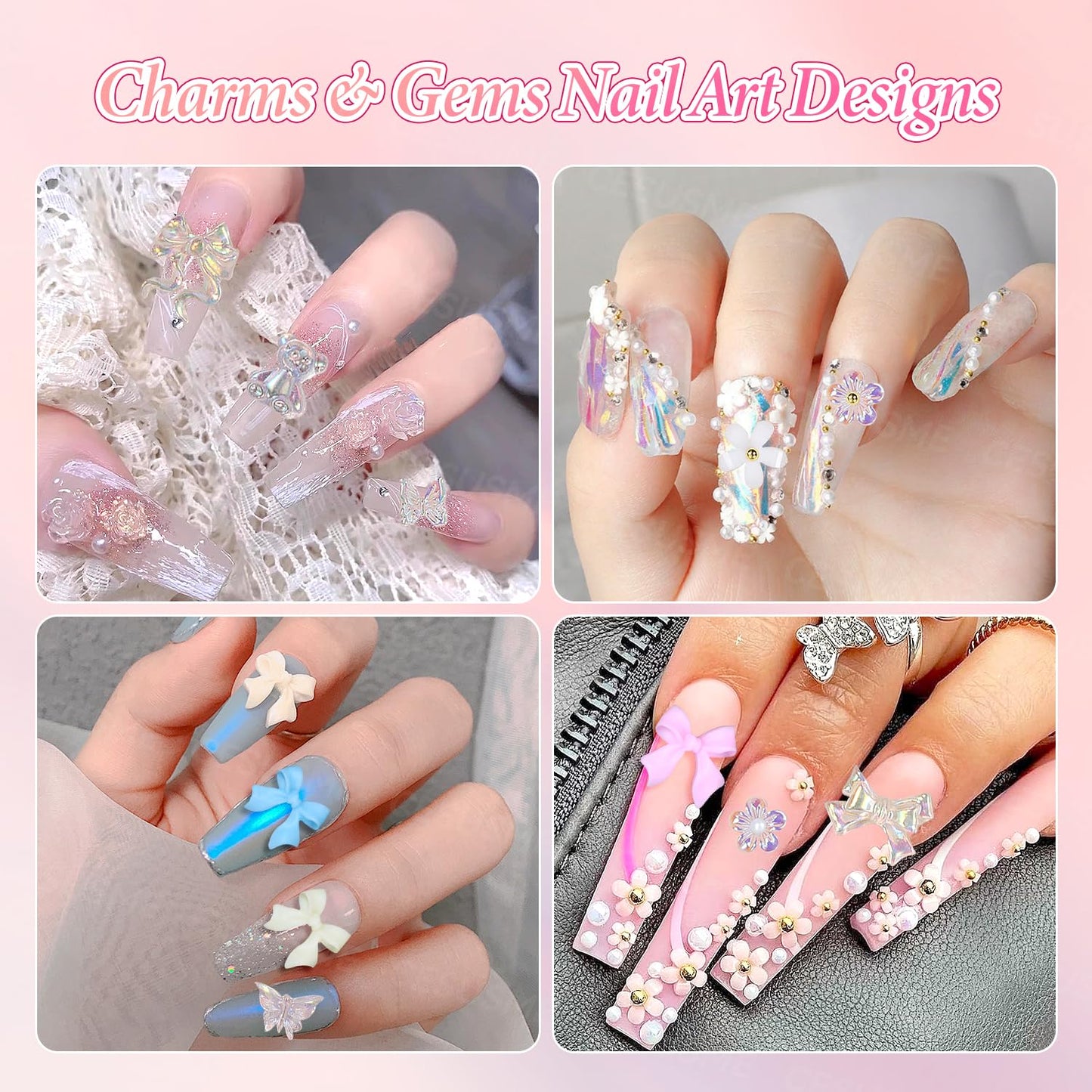 3 Boxes Bow Flower Nail Charms, 3D Color Flowers Nail Bows Charms for Nails Art, Polar Butterfly Bowknot Nail Art Charms, White Rose Flower Charms for Nail Art Jewels Supplies DIY Craft