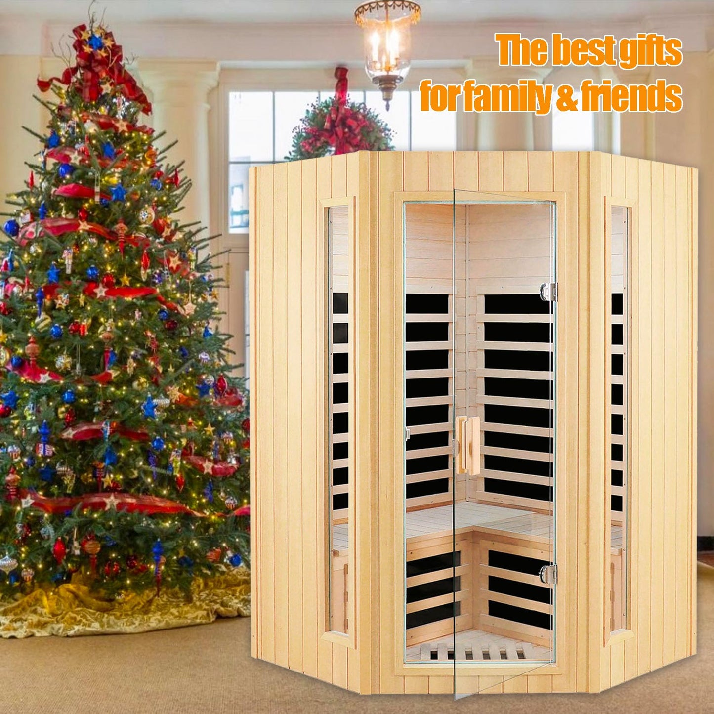 Far Infrared Sauna, 2-3 Person infrared sauna for home, Indoor Home Sauna Canadian Hemlock Wooden Sauna Dry Sauna with 7 Low EMF Heating Panels, Bluetooth Speakers, LED Reading Lights, 1670W