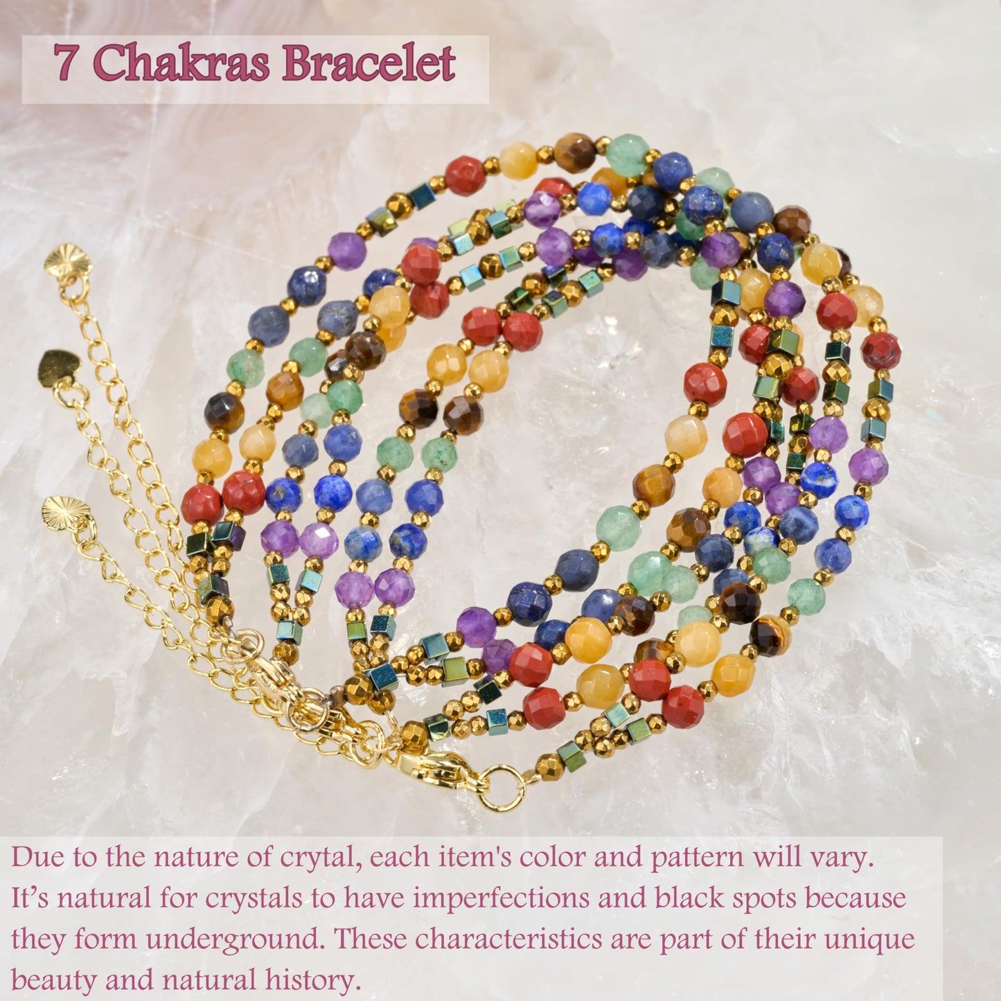 Farfume Chakras - Well-Being - Crystal Beaded Bracelets, Chakra 4mm Natural Stone Beads Bracelets, Gemstone Spiritual Jewelry Gifts for Mother's Day