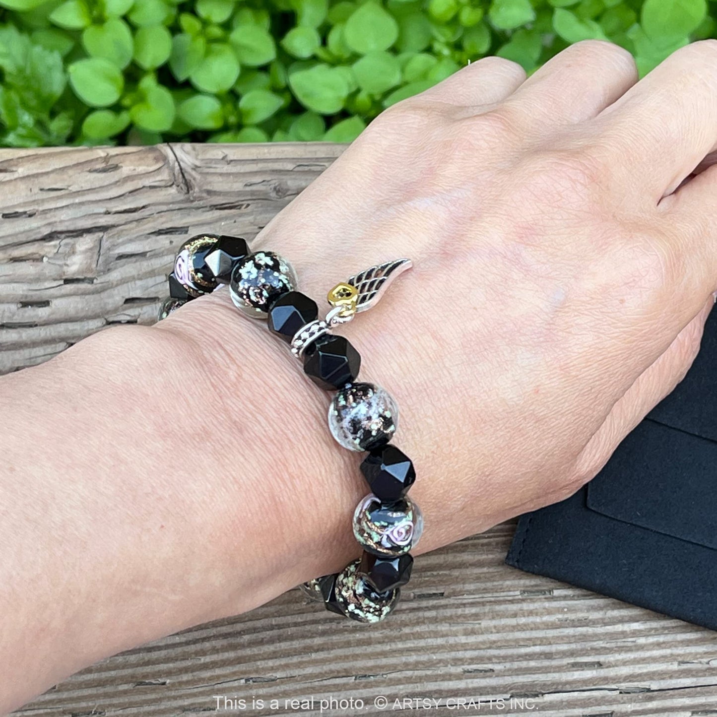 ARTSY Crafts Glow in the Dark Glass Beads with Natural Gemstone Beads Charm Bracelets, Crystal Healing Stones Firefly Beads Bracelet for Men Women Love Calming Anxiety Chakra Spiritual Gifts, Quartz