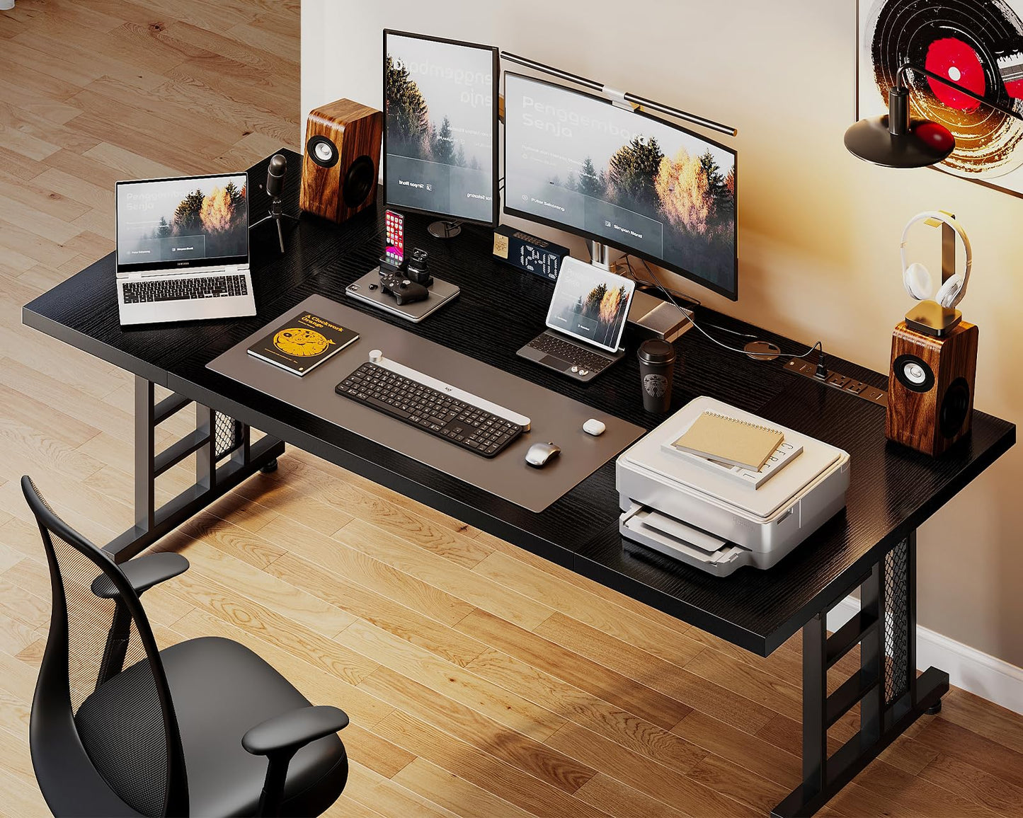 Coleshome 71 Inch Executive Desk with USB Ports, Computer Office Desk, Large Mordern Writing Table, Workstation Business Furniture for Home Office, Black