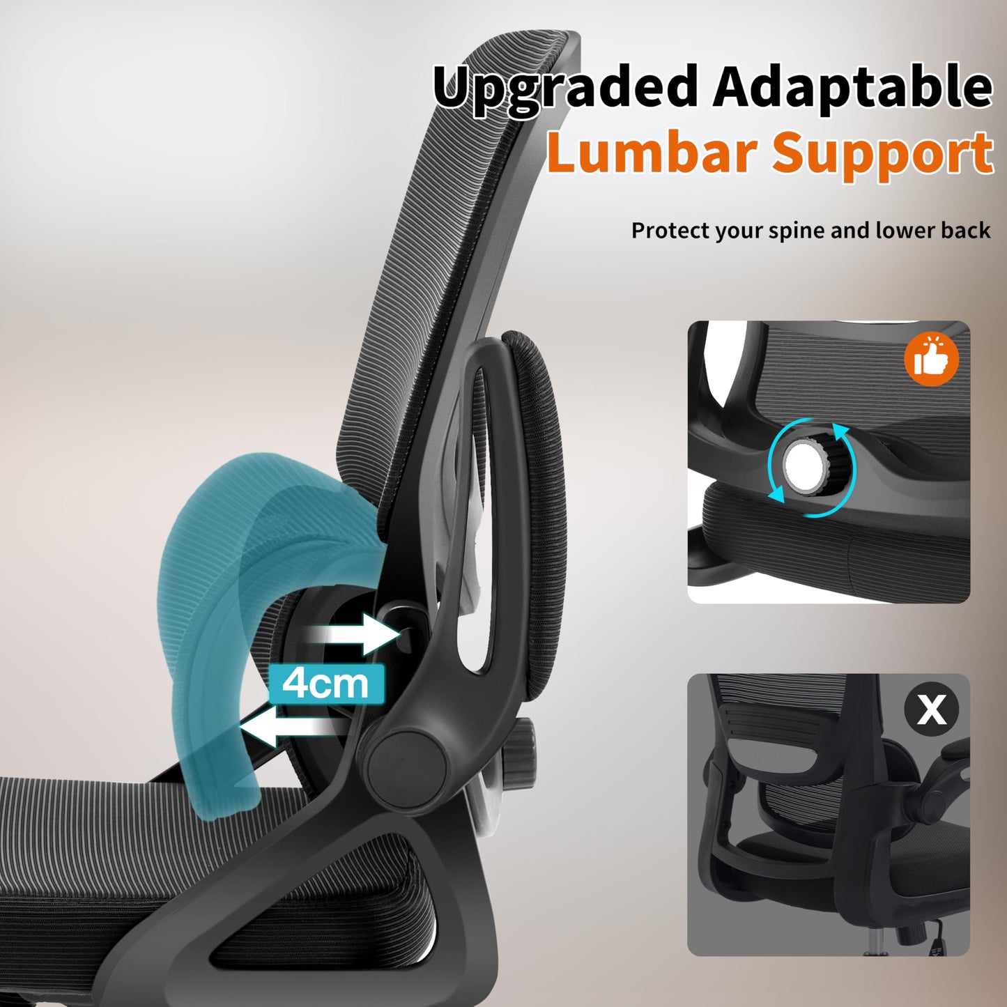 Nexthro Ergonomic Office Chair,Mesh Office Chair with Lumbar Support,Mid Back Desk Chair with Flip-up Arms,400 lbs Comfy Computer Chair for Home Office
