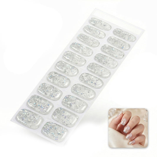 Sun&Beam Nails Nail Stickers 20pcs | UV-Cured Hard-Type Full Cover Nail Strips（#001 Crystal Snow）