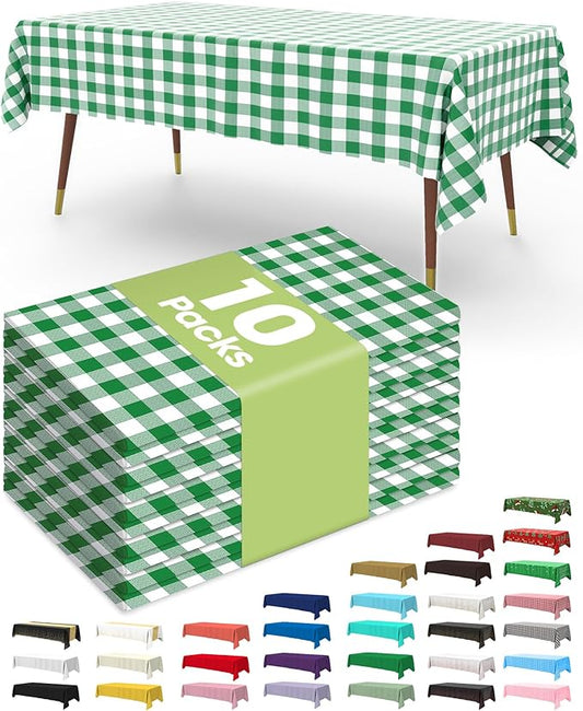 Pureegg Premium Use and Throw Table Covers 10 Pack 54x108 Inch Black for Rectangular Tables, Green Plaid