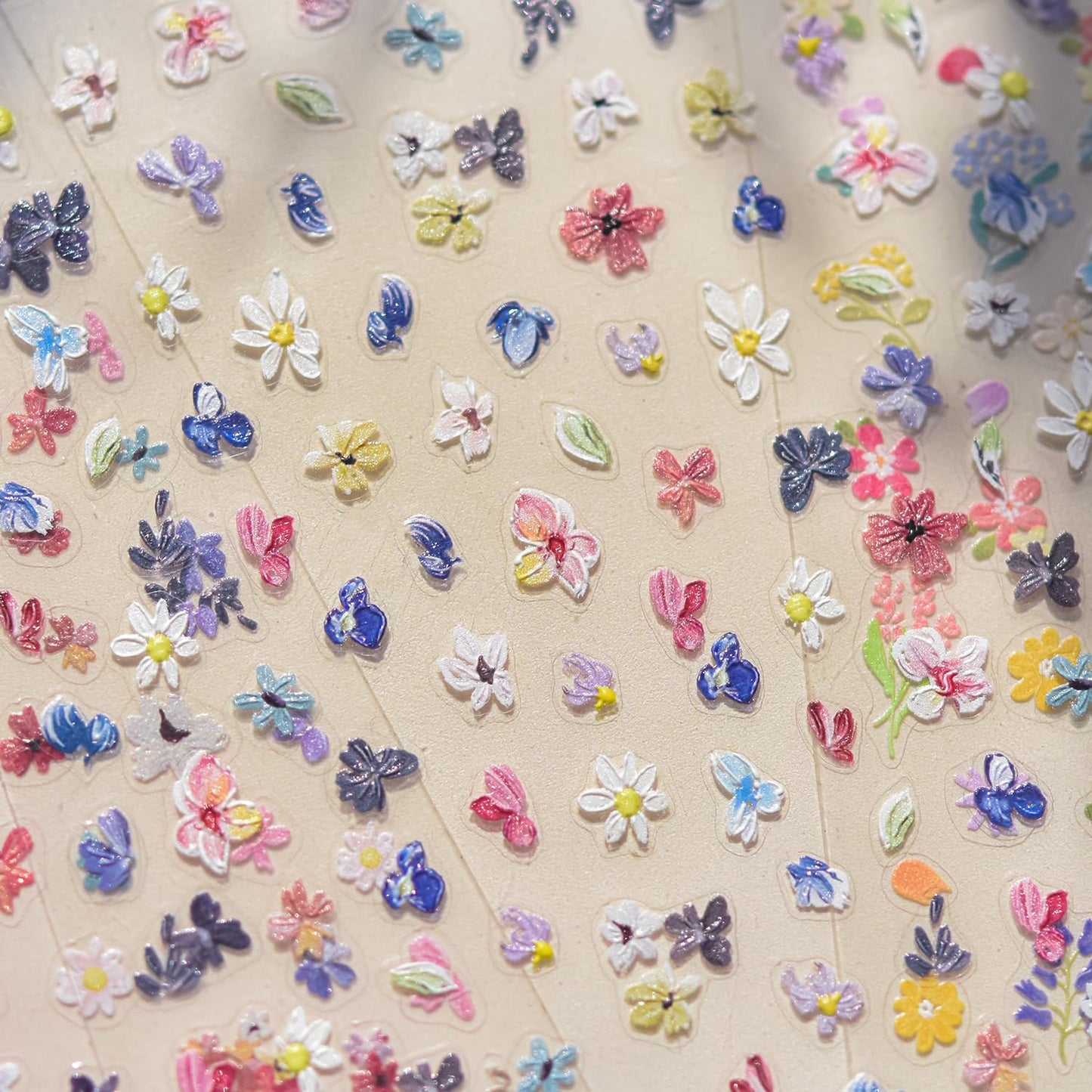 Phuryllic 3D Nail Stickers for Nail Art, Embossed Self-Adhesive Cute Nail Charms & Decals for DIY Nails, Easy-to-Apply Nail Design Supplies & Accessories for Home Manicure-Mini Blooms