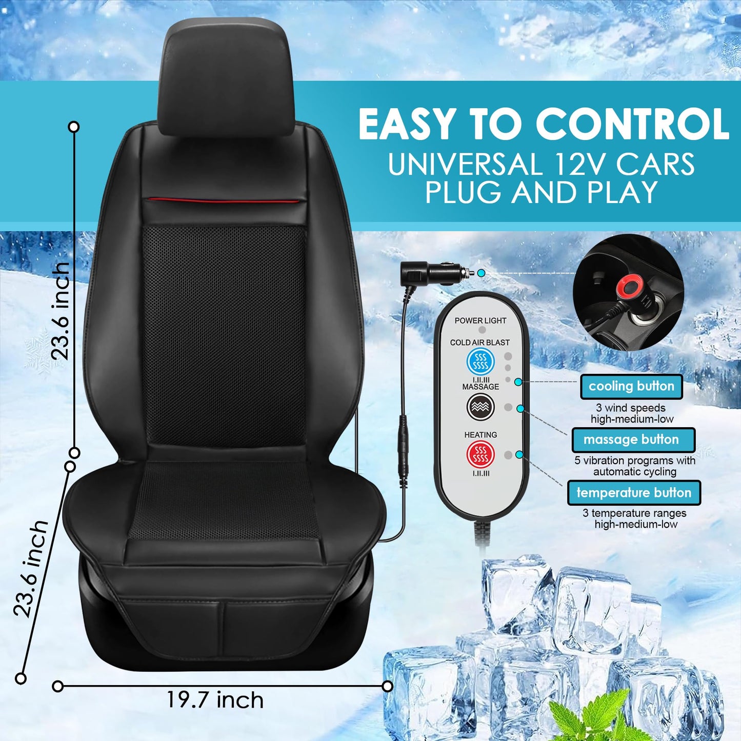 Fochutech 12V Summer Cooling Car Seat Cover with Massage Adjustable Temperature Warm Cooling Car Seat Cushion Ventilated 16 Fans Cooling Seat Cover for Car Front Seat Cooler for Vehicle SUV (Beige)