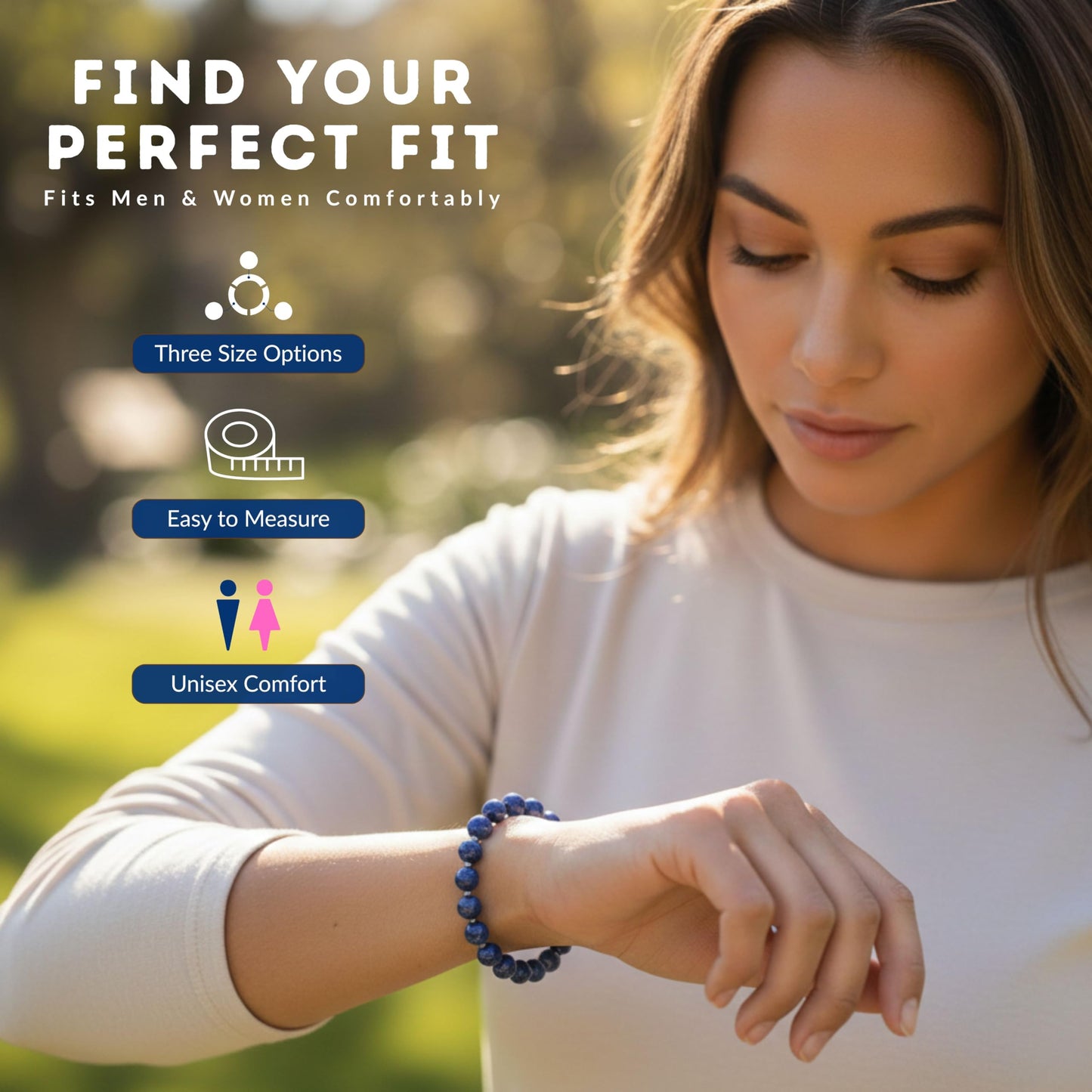 Cherry Tree Collection Blue Lapis Lazuli Beaded Bracelet – Genuine 8mm Gemstone Stretch Bracelet for Men & Women – Handmade Crystal Bracelet - (Blue Lapis Lazuli - M)