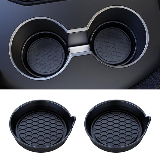 Amooca Car Cup Coaster Universal Automotive Waterproof Non-Slip Cup Holders Sift-Proof Spill Holder Car Interior Accessories 2 Pack Black