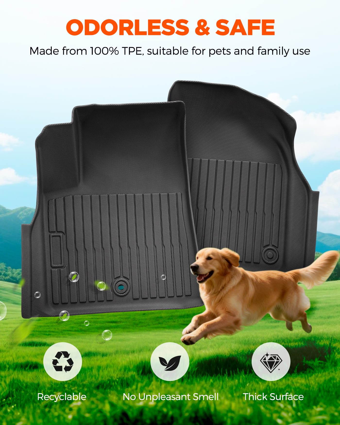 Car Floor Mats for Traverse Enclave: 2009-2017(Only with 2nd Row Bucket Seats) Cargo Trunk Liner, All Weather Rubber Accessories Tapetes Para Custom Fit for Chevy Traverse for Buick Enclave SUV Carpet