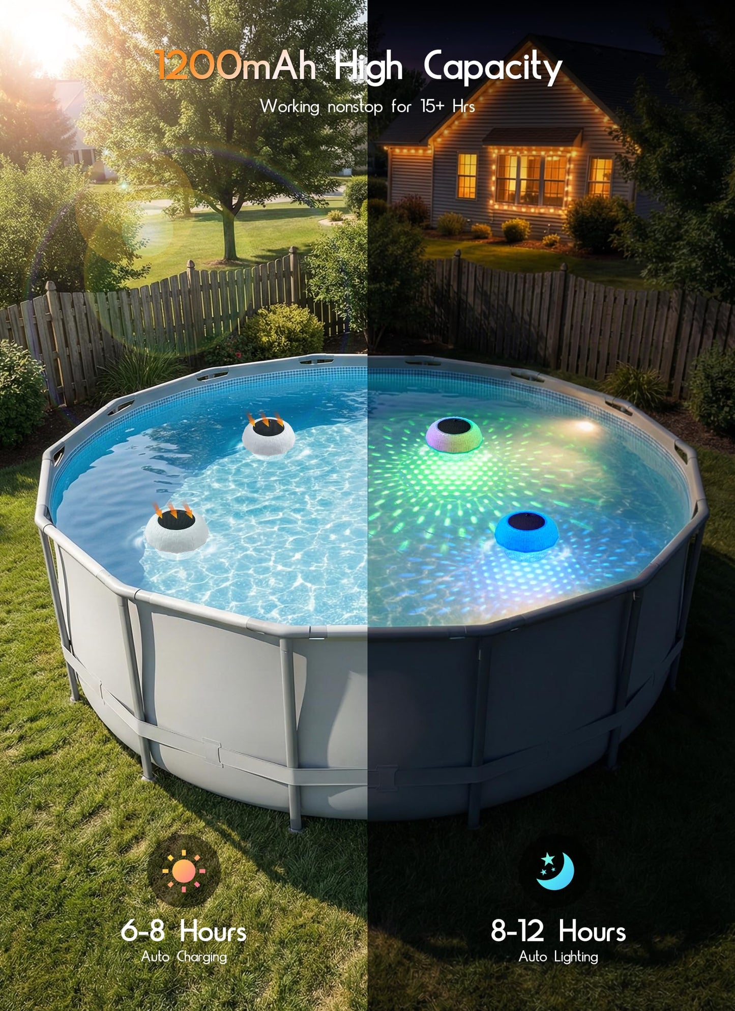 Brightown Floating Pool Lights Solar Powered 2 Pack, RGBWW Solar Pool Lights Chlorine Tablet Floater with 20+ Light Effects, Remote Control, IP68 Waterproof Pools Light for Pools, Hot Tubs, Party