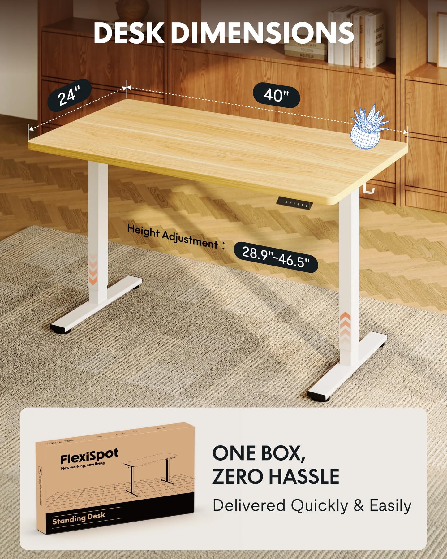FLEXISPOT EN1 One-Piece Standing Desk, 40"x24" Seamless Desktop Electric Height Adjustable Desk for Home Office, Multi-Monitor Setups & Easy Assembly, Maple
