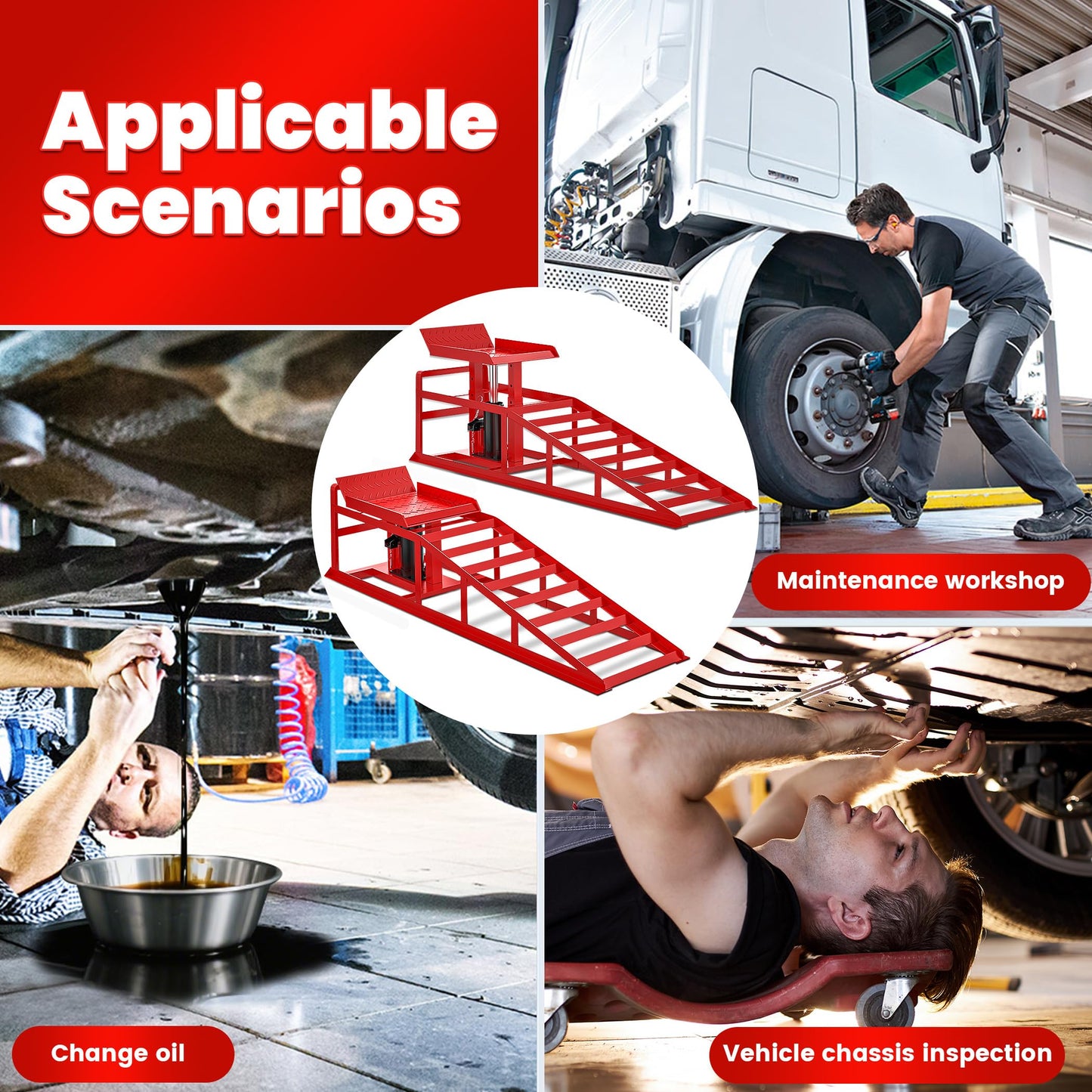 2PCS 5T 11060lbs Hydraulic Car Ramps, Heavy Duty Hydraulic Vehicle Ramps Lift Ramp, Portable Car Ramps for Oil Changes, Car Lifts for Home Garage, Vehicle Auto Garage Repair