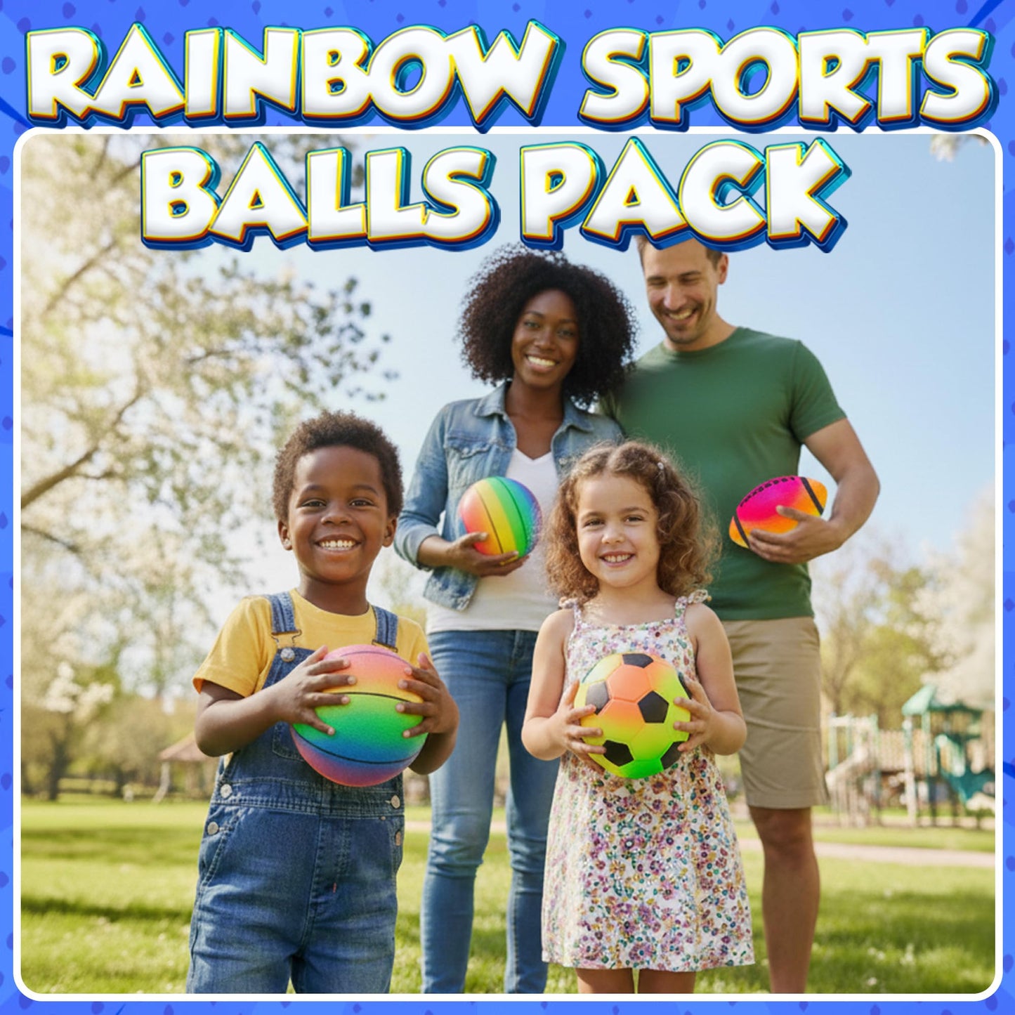 PlayBolt Sports Ball Set (4 Pack) - 5-Inch Rainbow Mini Basketball, Soccer, Football & Playground Balls w/Hand Pump - Fun Indoor Outdoor Toys for Toddlers, Little Kids, Preschoolers & Early Play