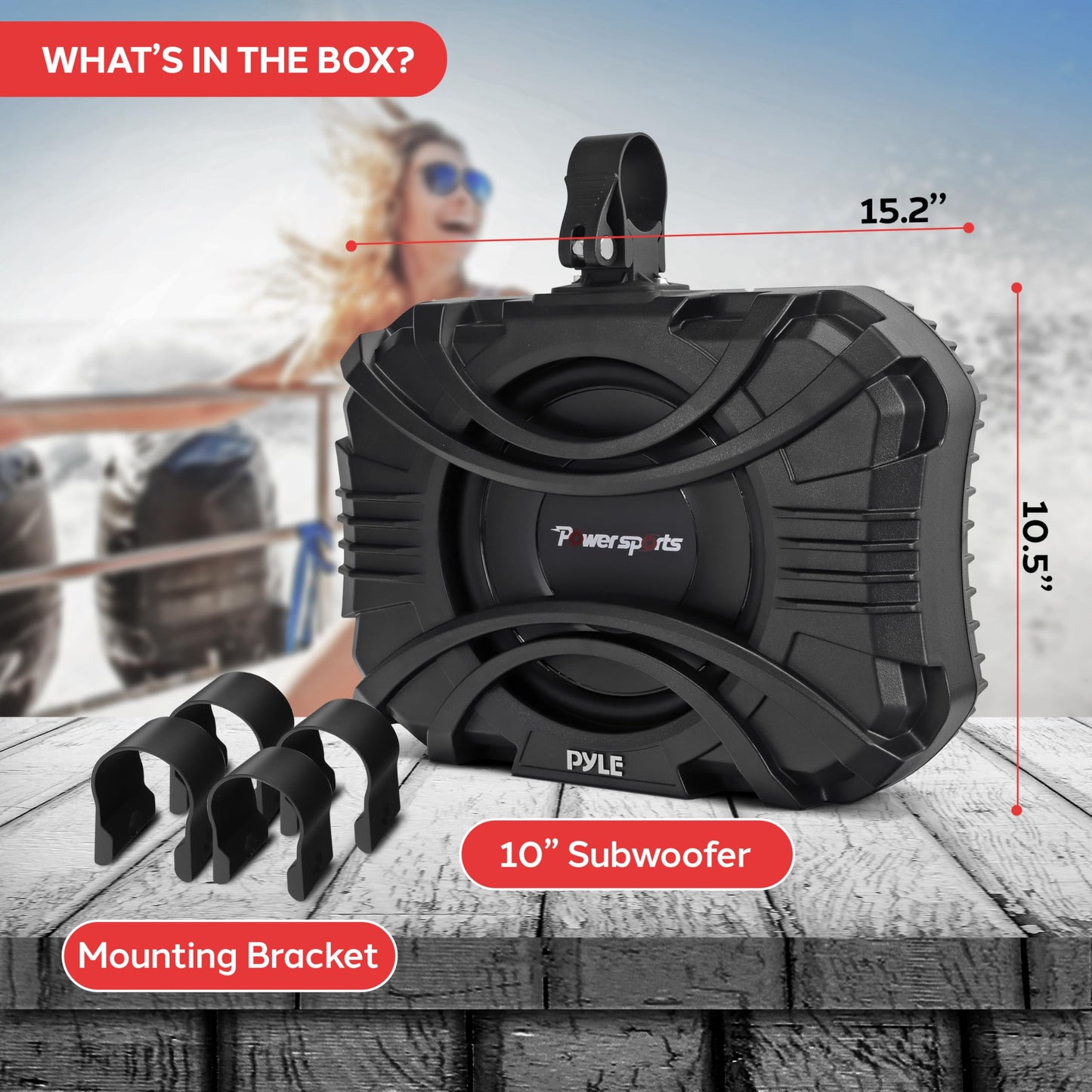 Pyle 10 Inch Subwoofer System - 400 Watts Passive Subwoofer for Marine & Powersports, Quick-Mount, Water Resistant Vehicle System, Weatherproof Housing, Designed for UTVs & Boats