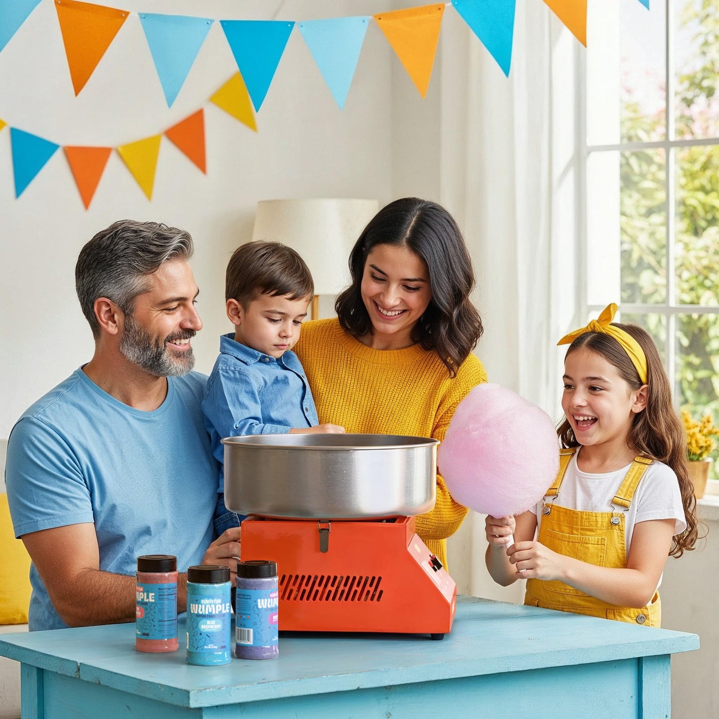 Wumple - Cotton Candy Machine Pro Bundle, Includes 3 Flavored Sugars & 70 Cones, Electric Machine with Large Stainless Steel Bowl for Parties & Business (Red)
