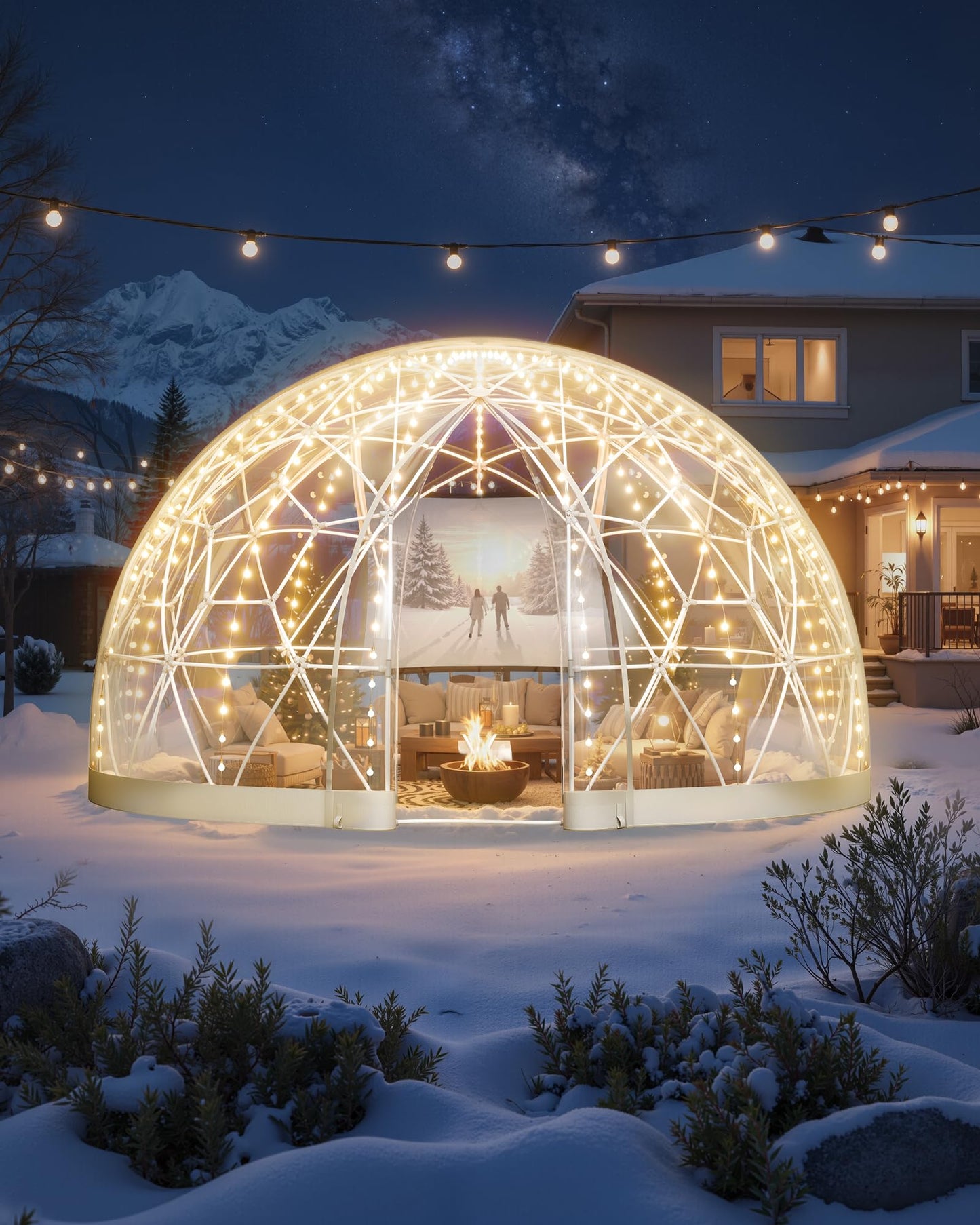 VEVOR Garden Dome Tent, 12 x 7.2 ft Clear Bubble Tent House for 4-7 Person, Waterproof PVC Geodesic Dome Greenhouse with Ventilated Window, Outdoor Igloo Tents for Patio Backyard Party Camping