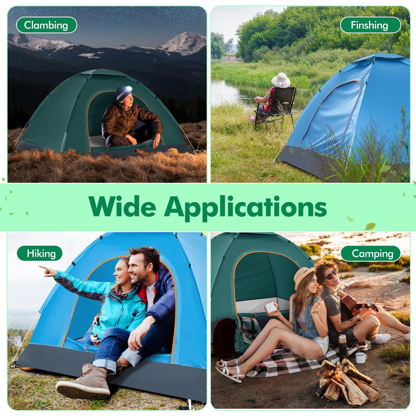 Woanger 16 Pack 10/16 Pack Bulk 2 Person Camping Tents for Homeless Lightweight Tent with Rain Fly and Carrying Bag Waterproof Windproof Setup Pop Up for Camping Backpacking Donation (Blue Green)